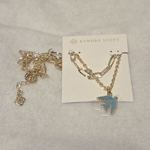 Kendra Scott Gold Necklace with Blue Bird Pendant